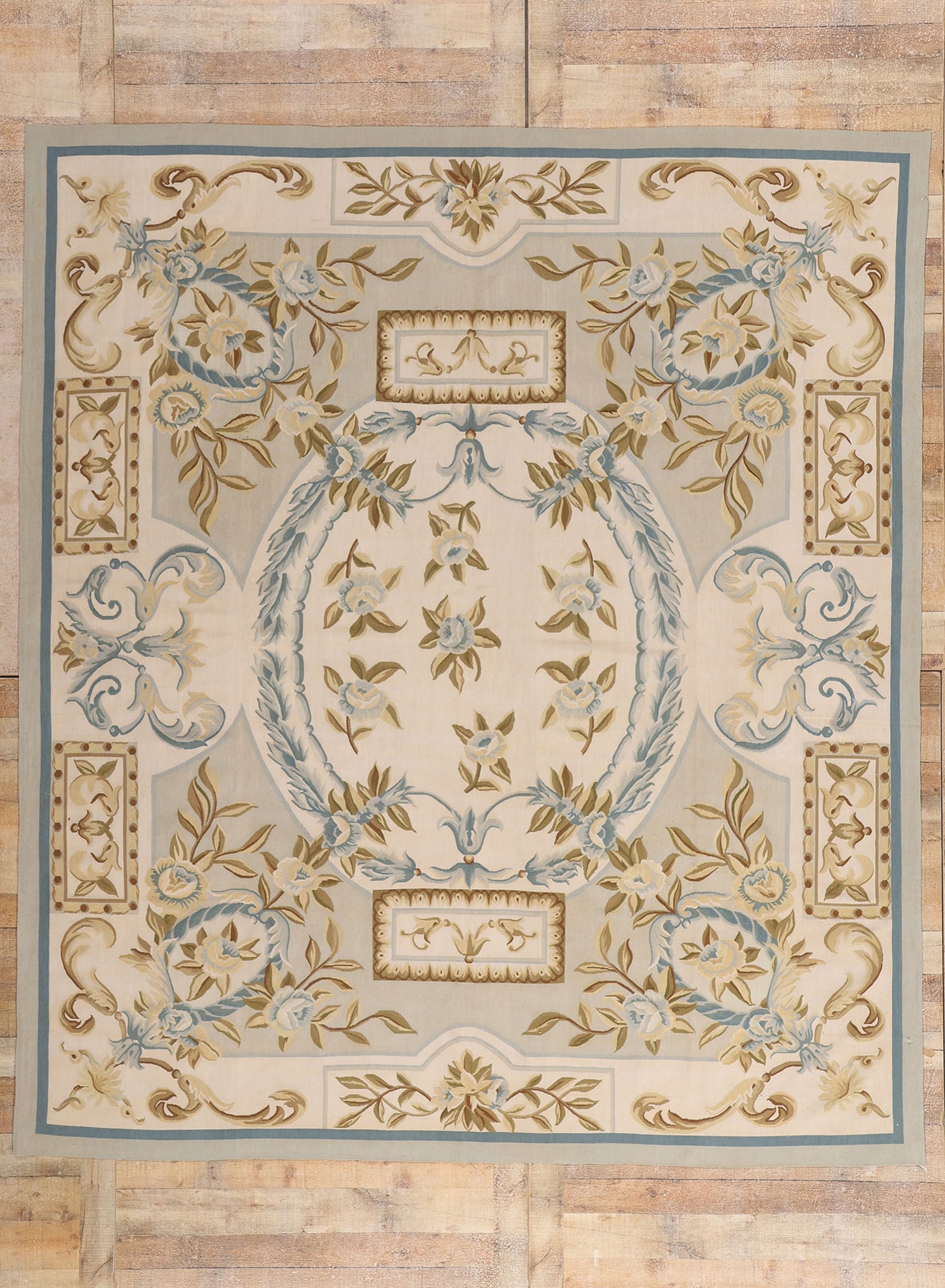 9 x 10 - Ivory Vintage Aubusson Rug - 79482
