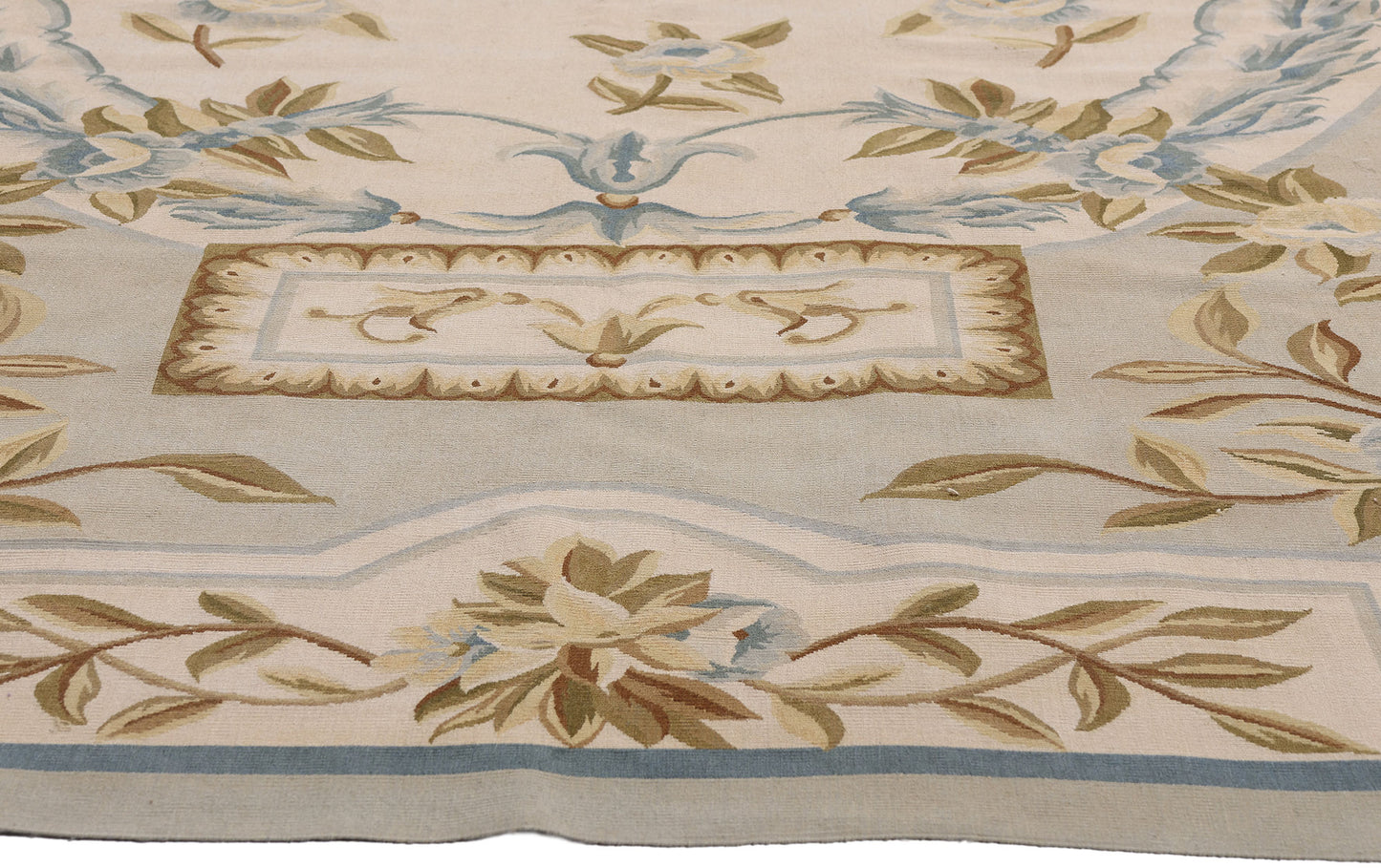 9 x 10 - Ivory Vintage Aubusson Rug - 79482
