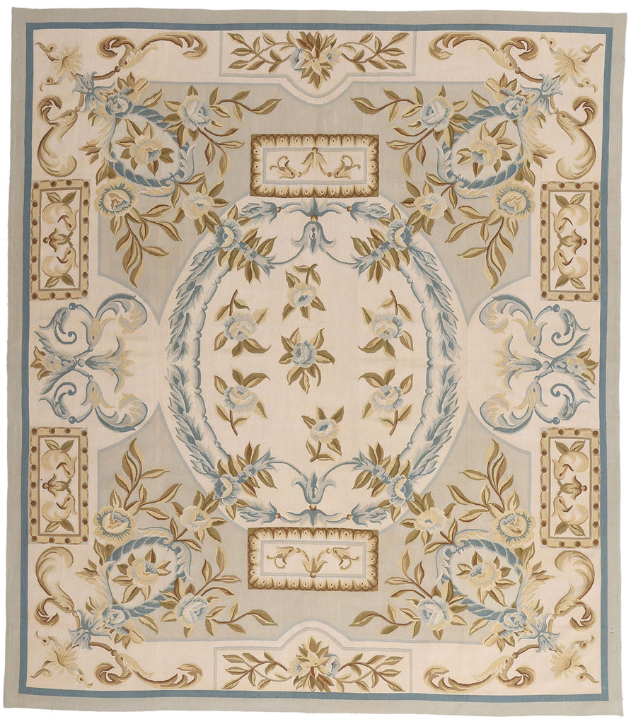 9 x 10 - Ivory Vintage Aubusson Rug - 79482