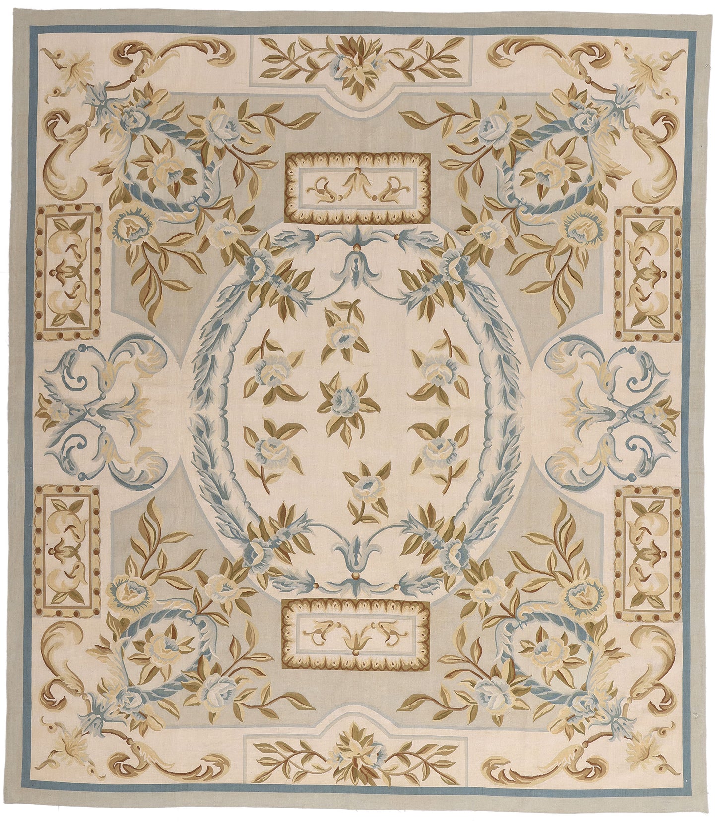 9 x 10 - Ivory Vintage Aubusson Rug - 79482