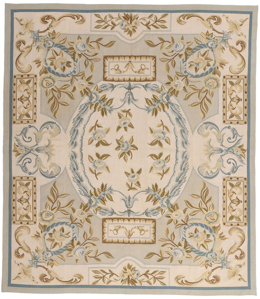 9 x 10 - Ivory Vintage Aubusson Rug - 79482
