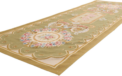 3 x 9 - Green Vintage Aubusson Rug - 79483