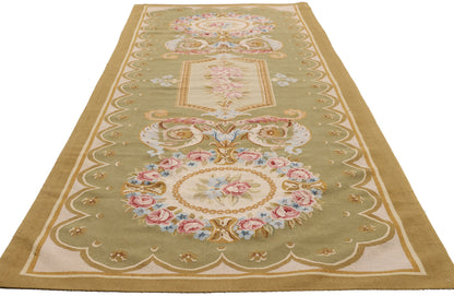 3 x 9 - Green Vintage Aubusson Rug - 79483