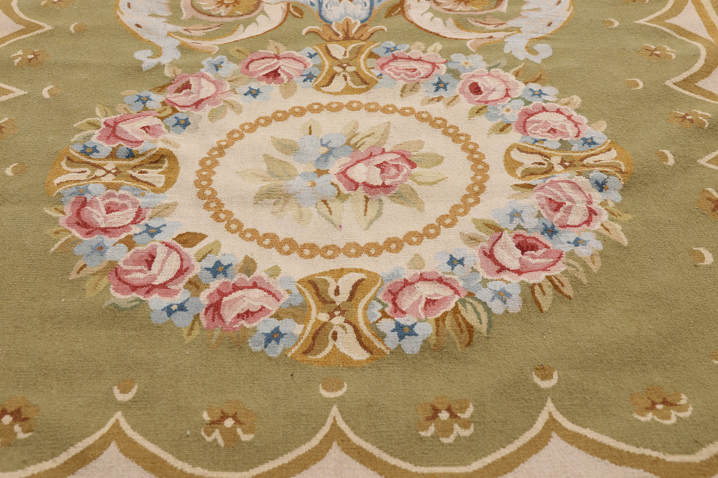 3 x 9 - Green Vintage Aubusson Rug - 79483