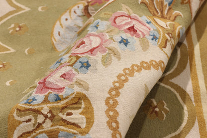 3 x 9 - Green Vintage Aubusson Rug - 79483