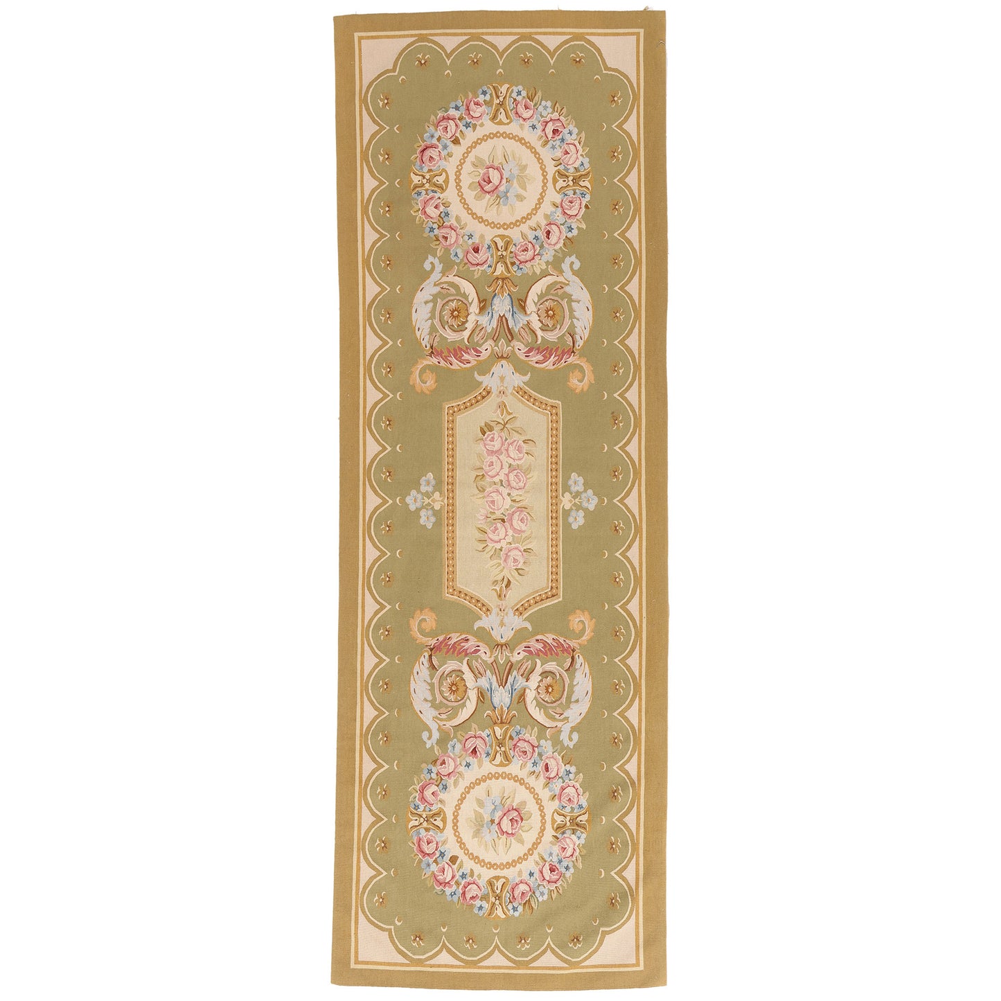 3 x 9 - Green Vintage Aubusson Rug - 79483