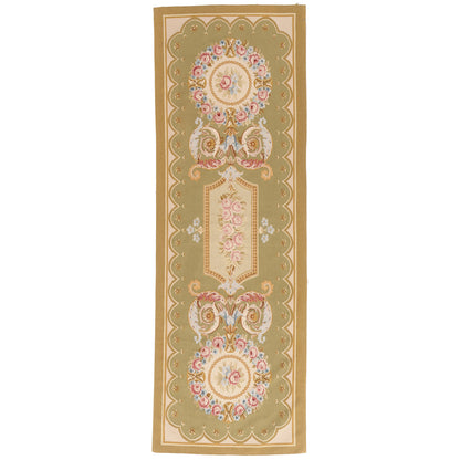 3 x 9 - Green Vintage Aubusson Rug - 79483