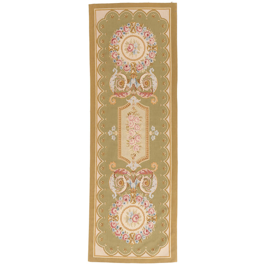 3 x 9 - Green Vintage Aubusson Rug - 79483