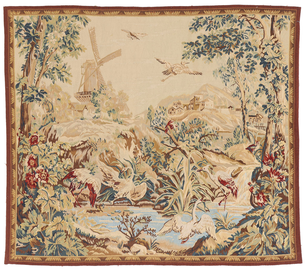 6 x 5 - Beige Vintage Chinese Aubusson Tapestry - 79484