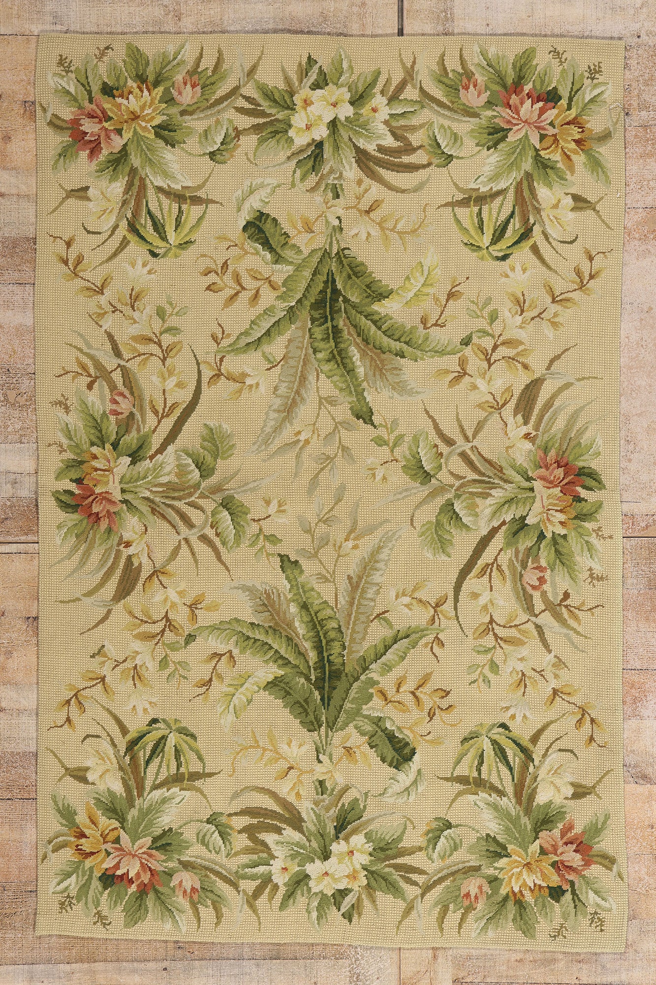 4 x 6 - Beige Vintage Chinese Needlepoint Rug - 79490
