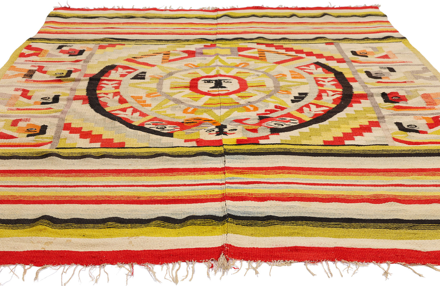 5 x 6 - Multicolor Antique Oaxacan Zapotec Kilim Rug - 79499
