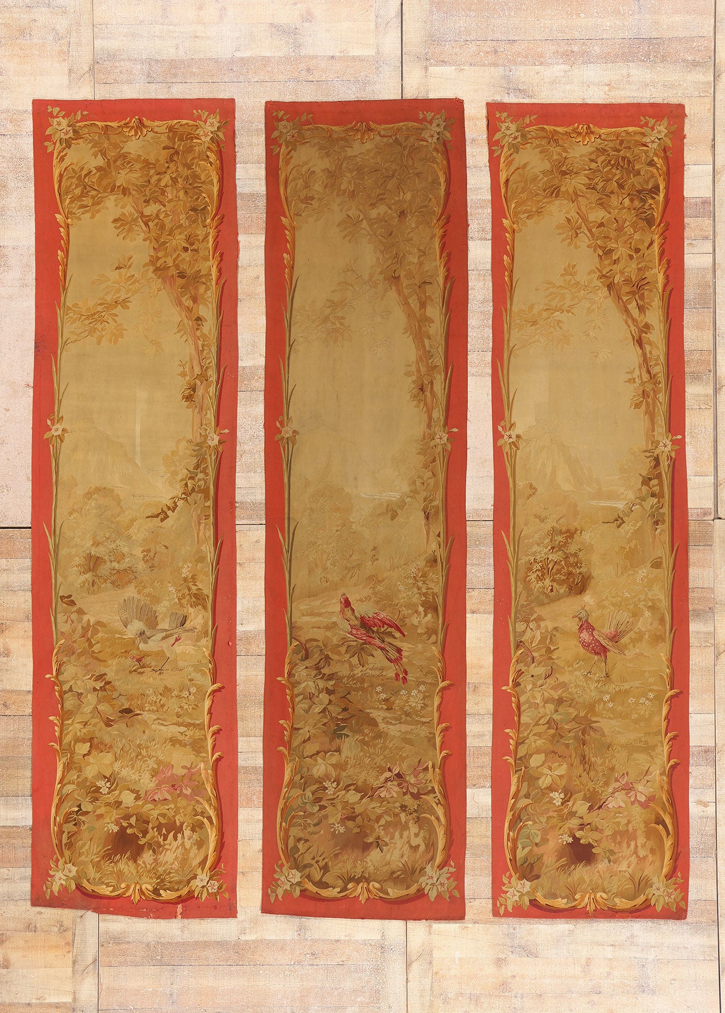 3 x 11 - Gold Antique French Aubusson Tapestry - 79506