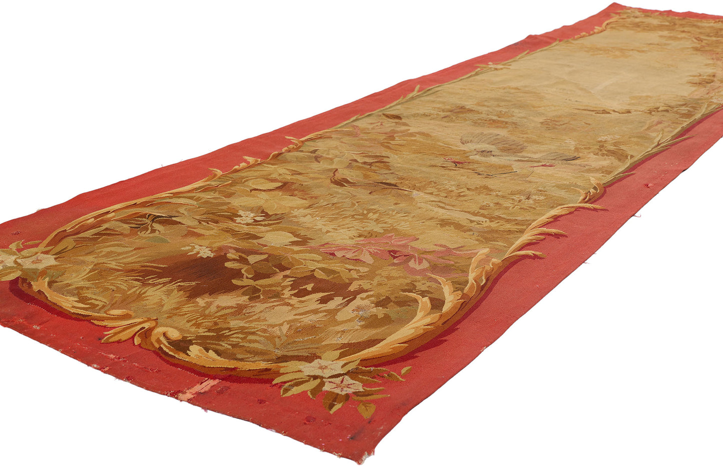 3 x 11 - Gold Antique French Aubusson Tapestry - 79504