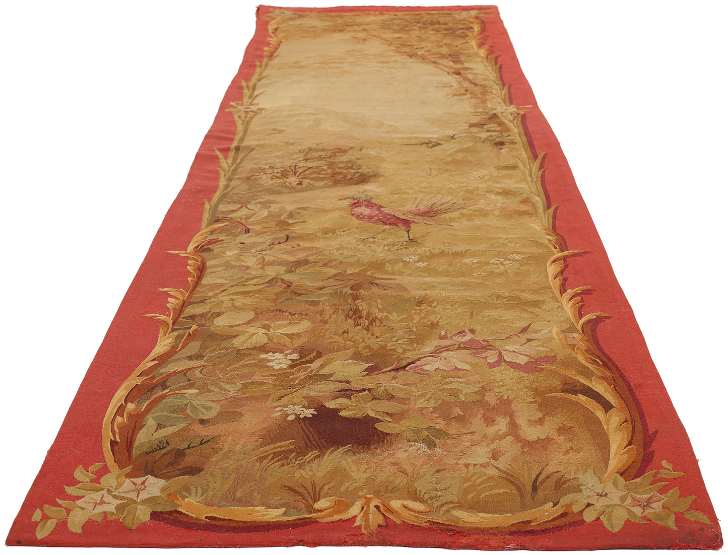 3 x 11 - Gold Antique French Aubusson Tapestry - 79506