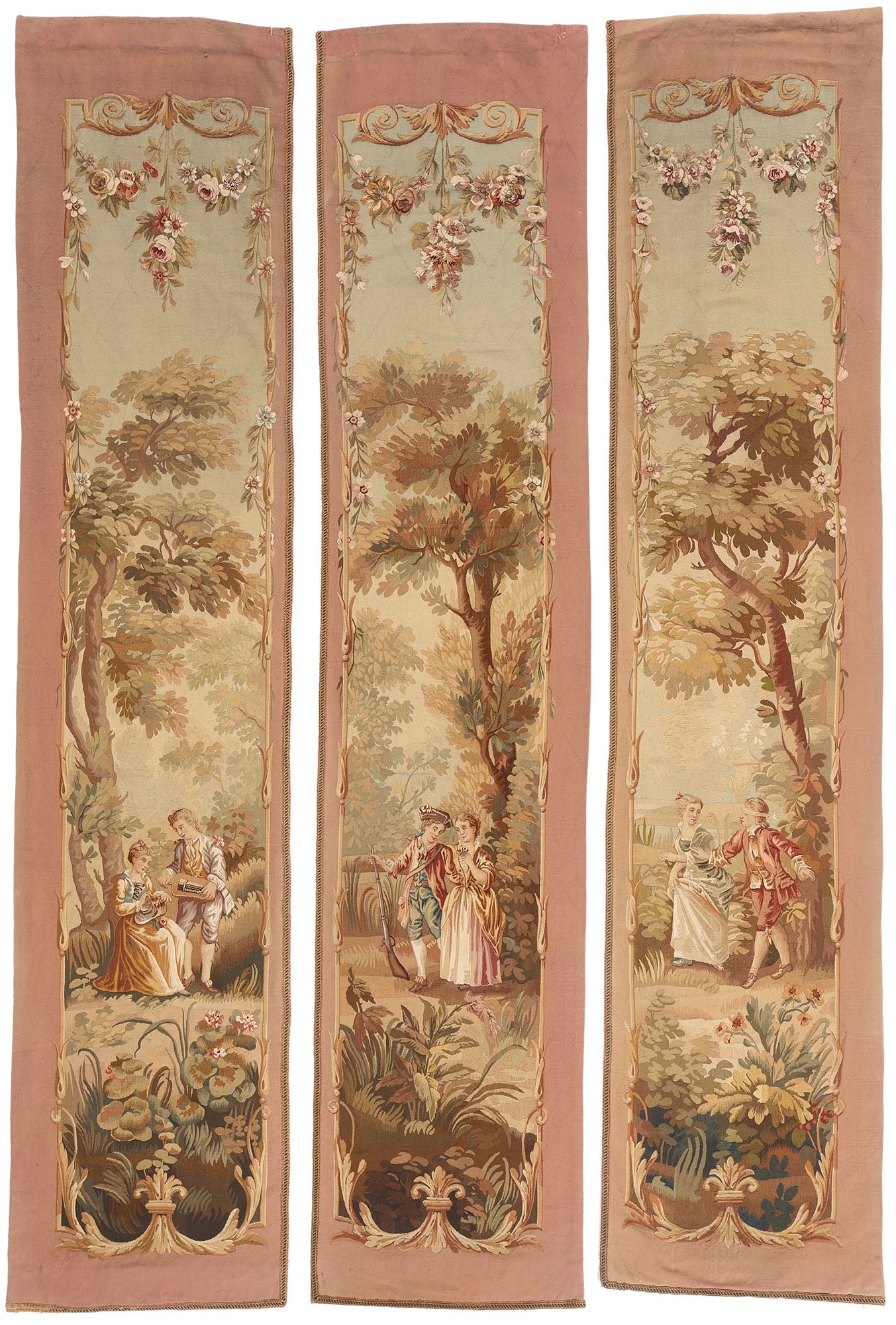 2 x 11 - Pink Antique French Aubusson Tapestry - 79509