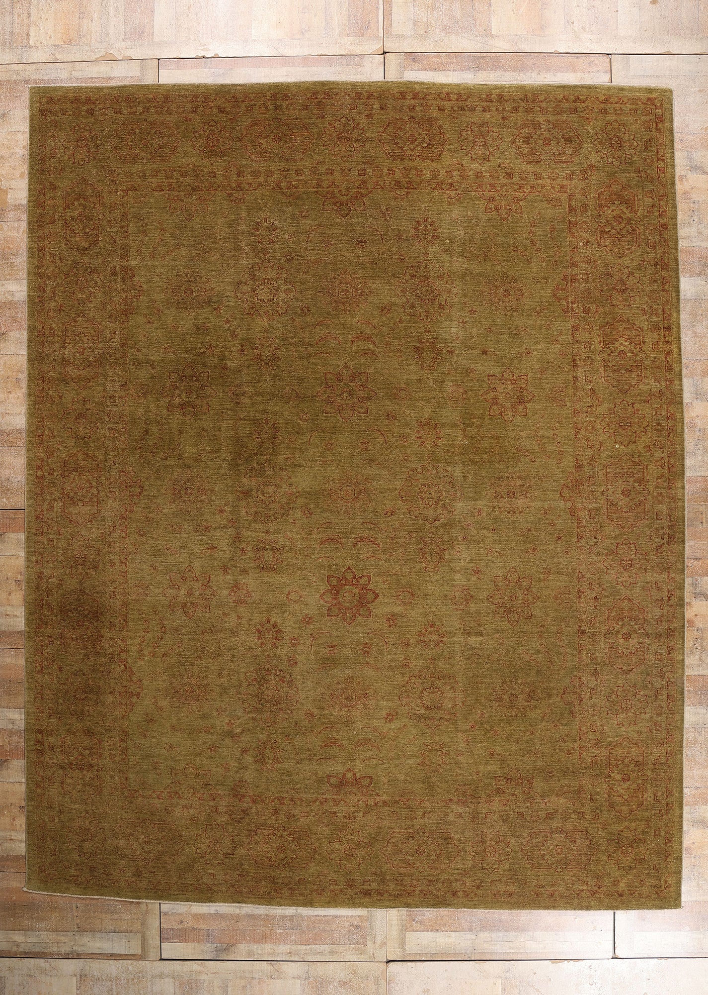 12 x 15 - Green Vintage Pakistani Oushak Rug - 79514