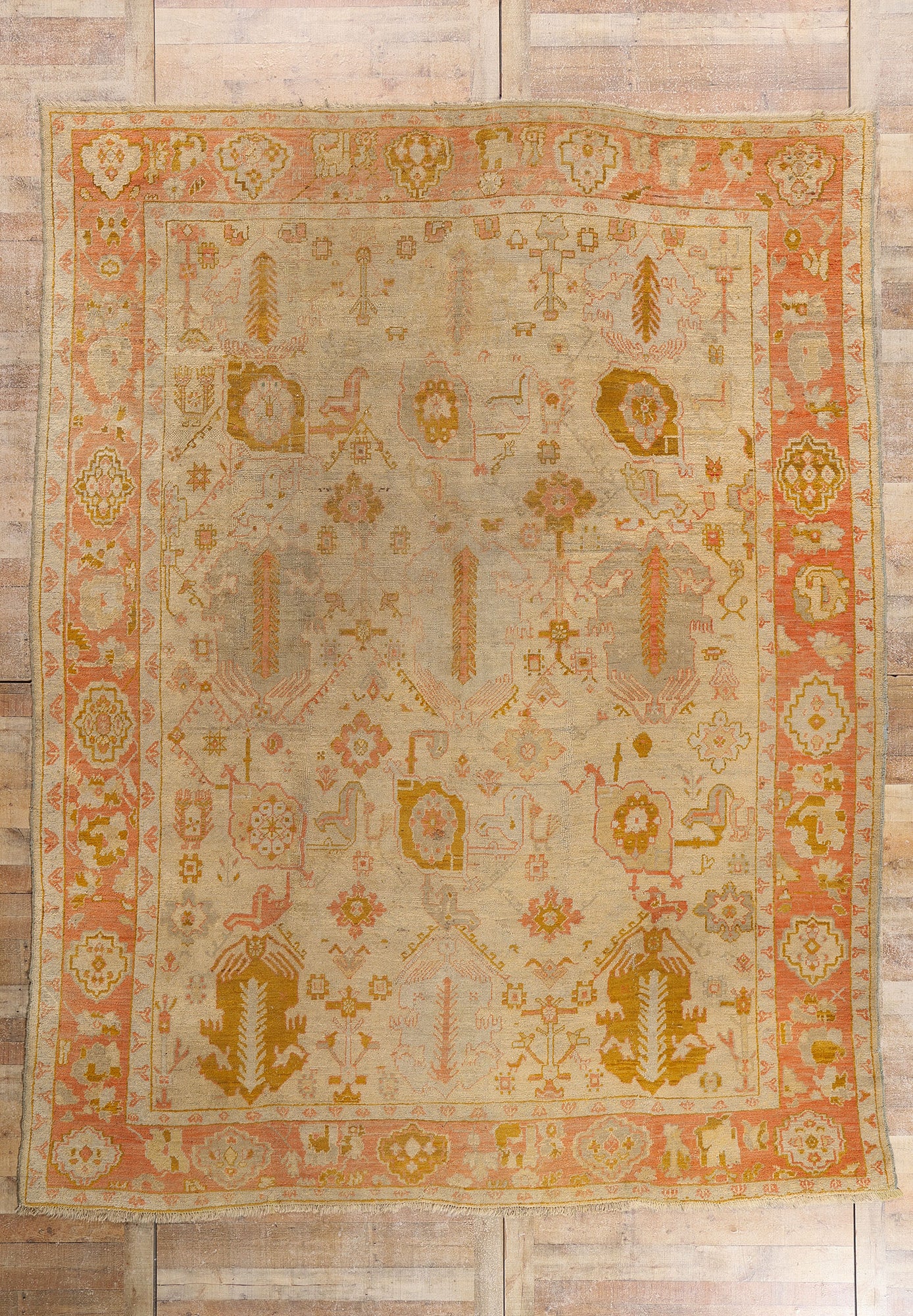 10 x 13 - Beige Antique Oushak Rug - 79525