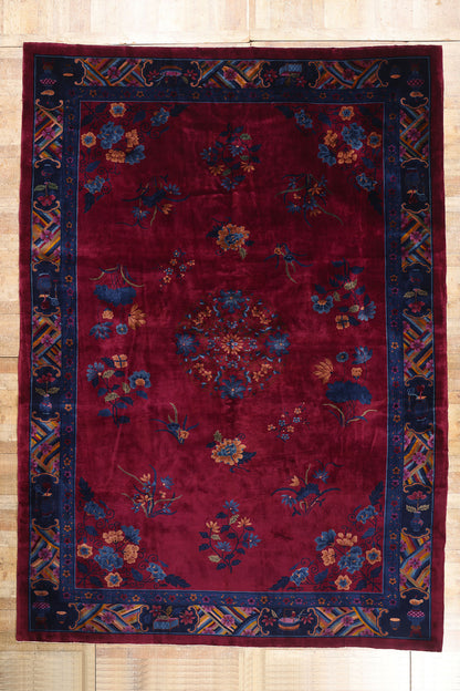 11 x 15 - Burgundy Antique Art Deco Rug - 79527