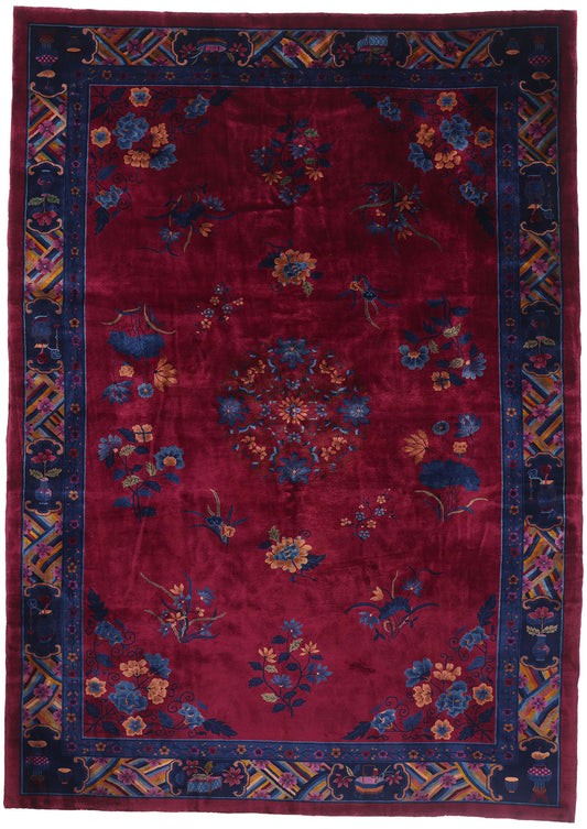 11 x 15 - Burgundy Antique Art Deco Rug - 79527
