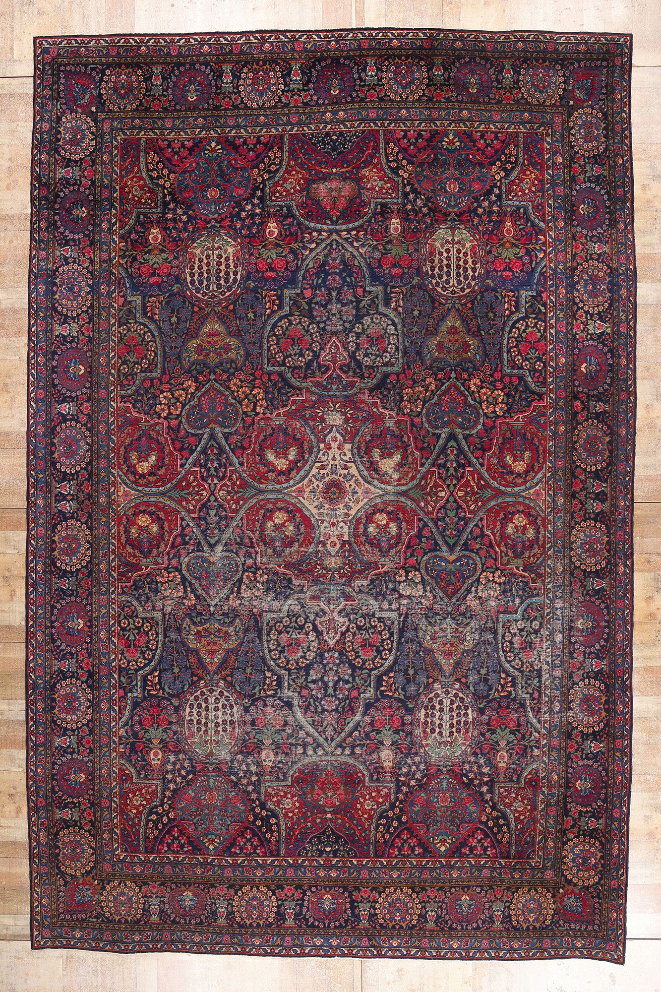 11 x 17 - Navy Blue Antique Persian Kerman Rug - 79530