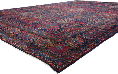11 x 17 - Navy Blue Antique Persian Kerman Rug - 79530