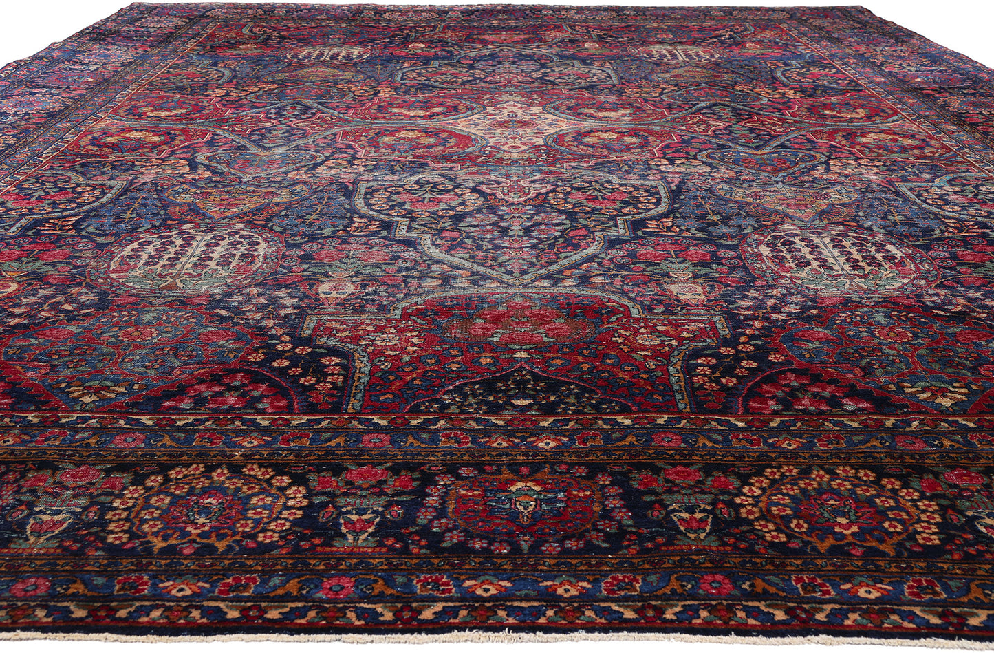 11 x 17 - Navy Blue Antique Persian Kerman Rug - 79530
