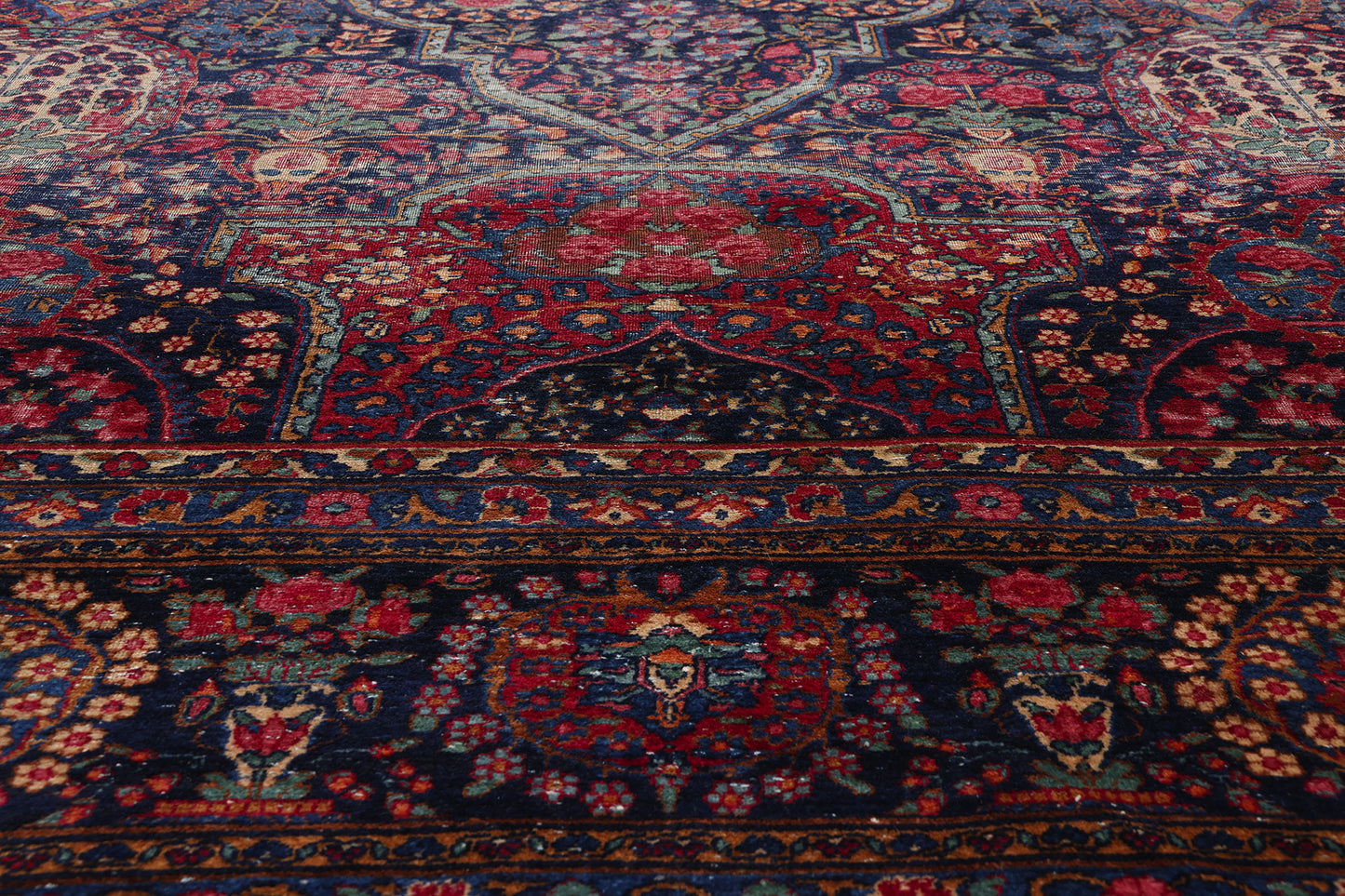 11 x 17 - Navy Blue Antique Persian Kerman Rug - 79530