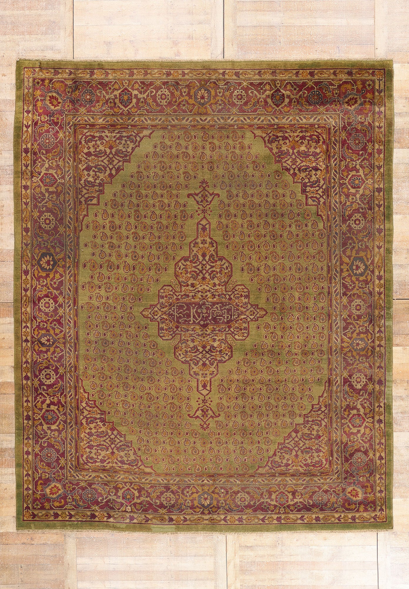 10 x 13 - Green Antique Indian Agra Rug - 79549