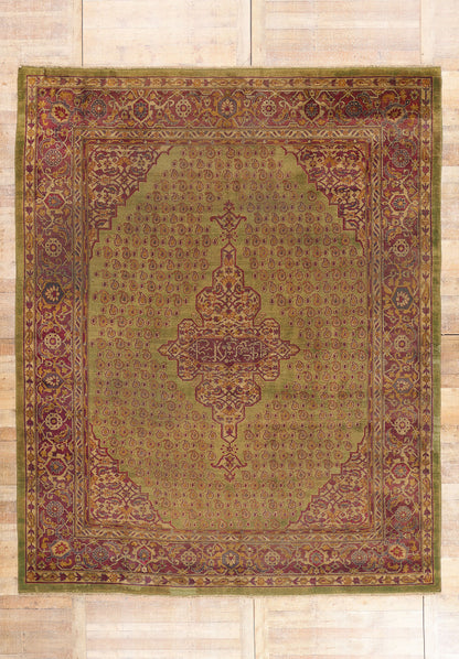 10 x 13 - Green Antique Indian Agra Rug - 79549