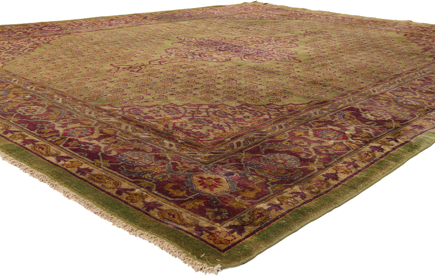 10 x 13 - Green Antique Indian Agra Rug - 79549