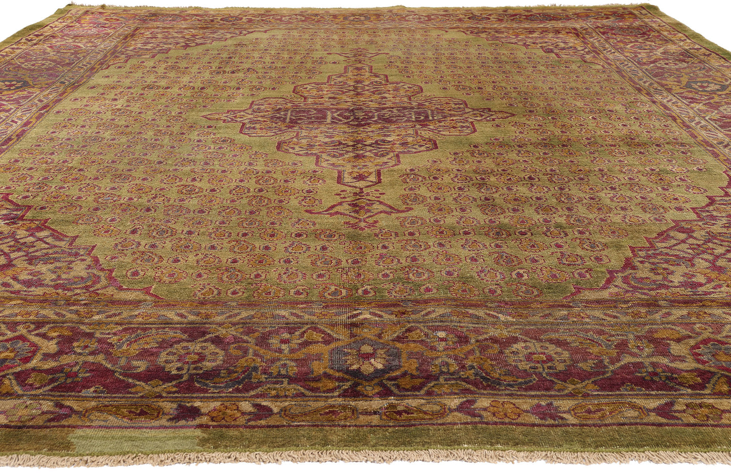 10 x 13 - Green Antique Indian Agra Rug - 79549