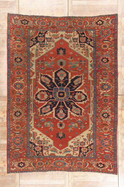 9 x 13 - Red Antique Persian Serapi Rug - 79550