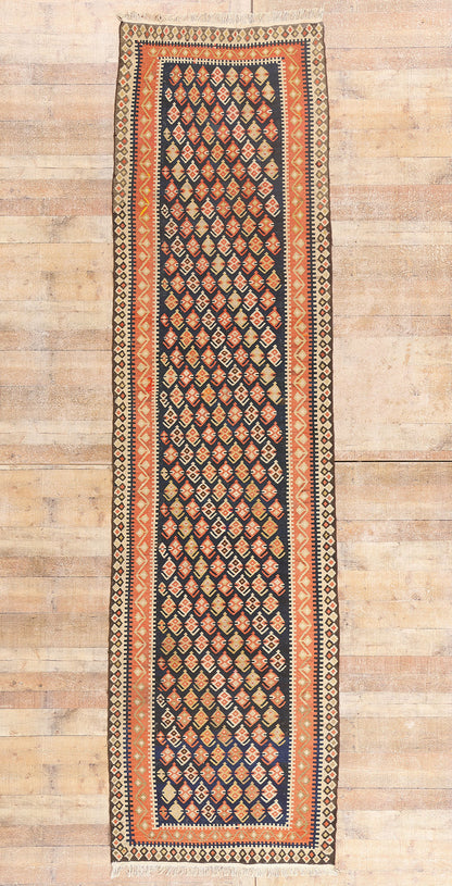 3 x 13 - Navy Blue Antique Persian Bijar Kilim Rug - 79553