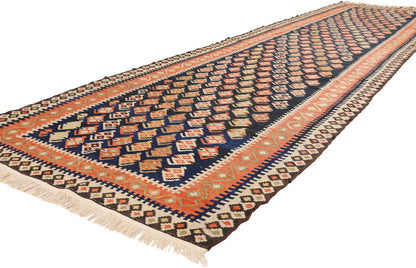 3 x 13 - Navy Blue Antique Persian Bijar Kilim Rug - 79553