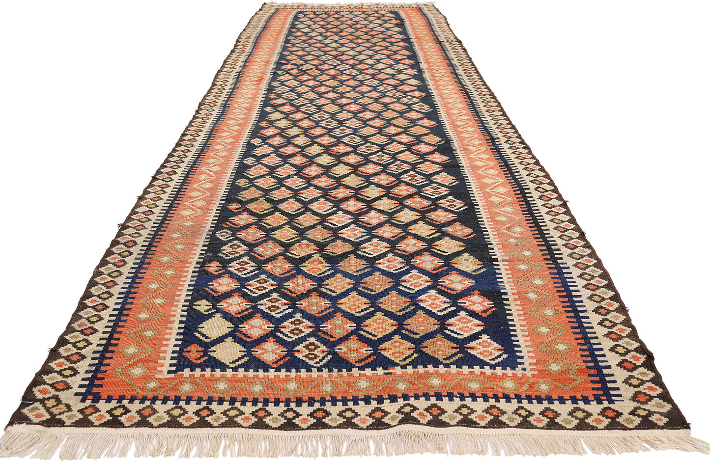 3 x 13 - Navy Blue Antique Persian Bijar Kilim Rug - 79553