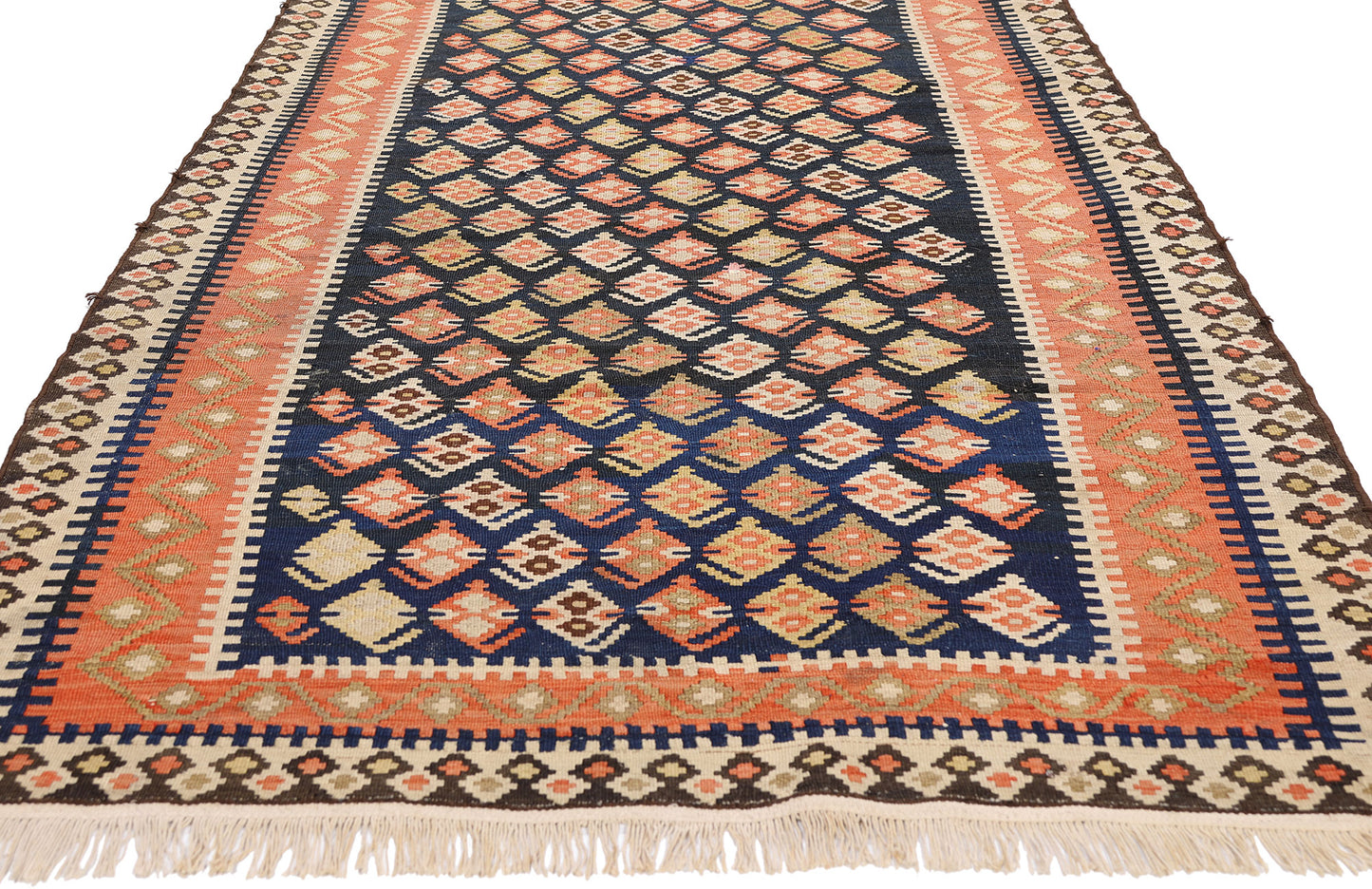 3 x 13 - Navy Blue Antique Persian Bijar Kilim Rug - 79553