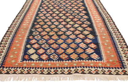 3 x 13 - Navy Blue Antique Persian Bijar Kilim Rug - 79553