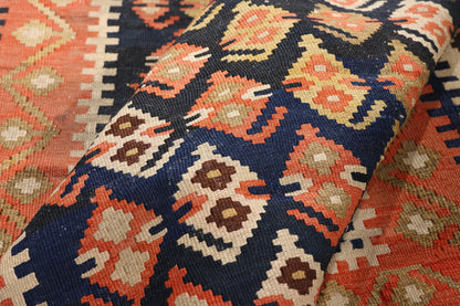 3 x 13 - Navy Blue Antique Persian Bijar Kilim Rug - 79553