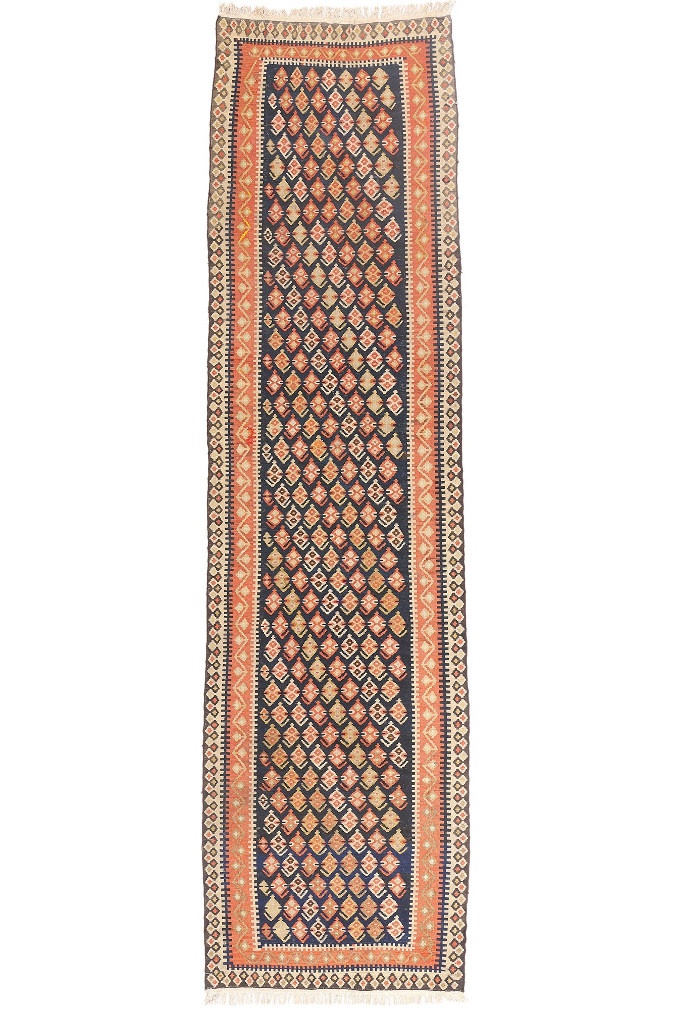 3 x 13 - Navy Blue Antique Persian Bijar Kilim Rug - 79553