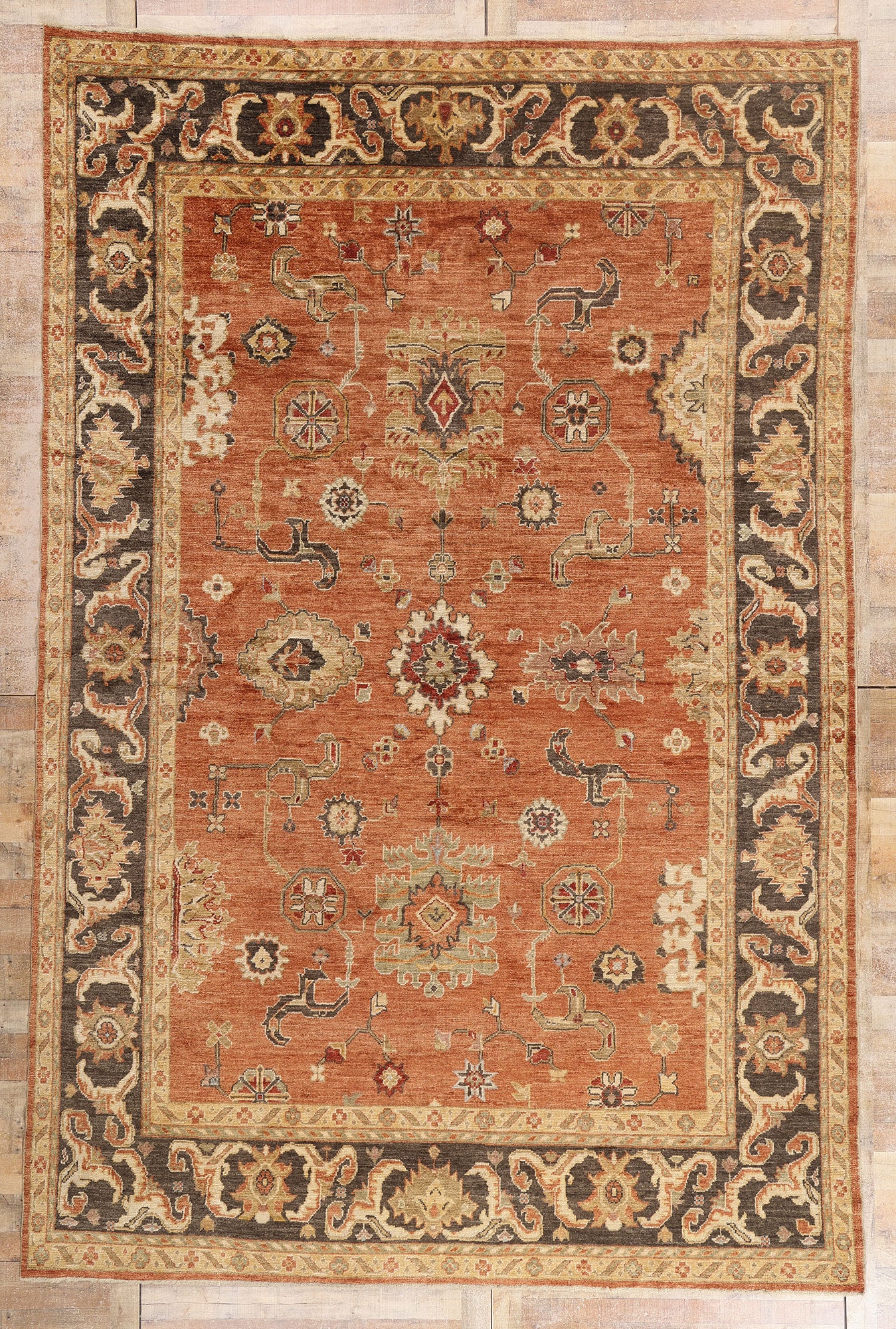 9 x 14 - Rust Vintage Turkish Oushak Rug - 79557