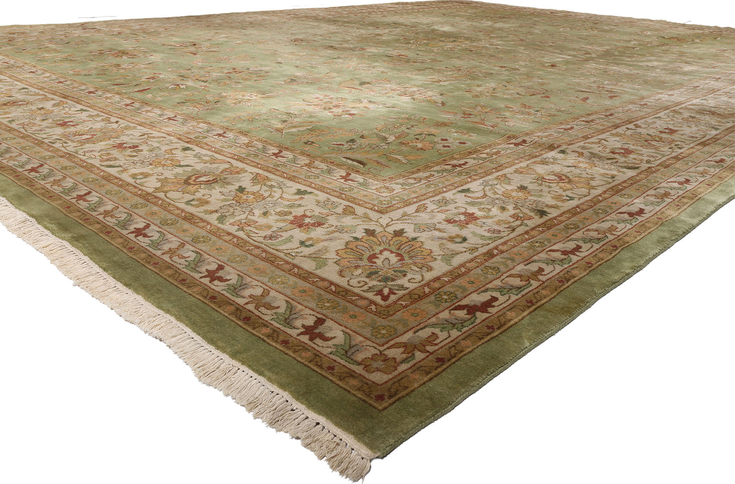 15 x 21 - Green Vintage Indian Agra Rug - 79573