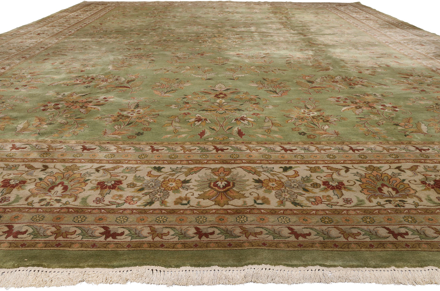 15 x 21 - Green Vintage Indian Agra Rug - 79573