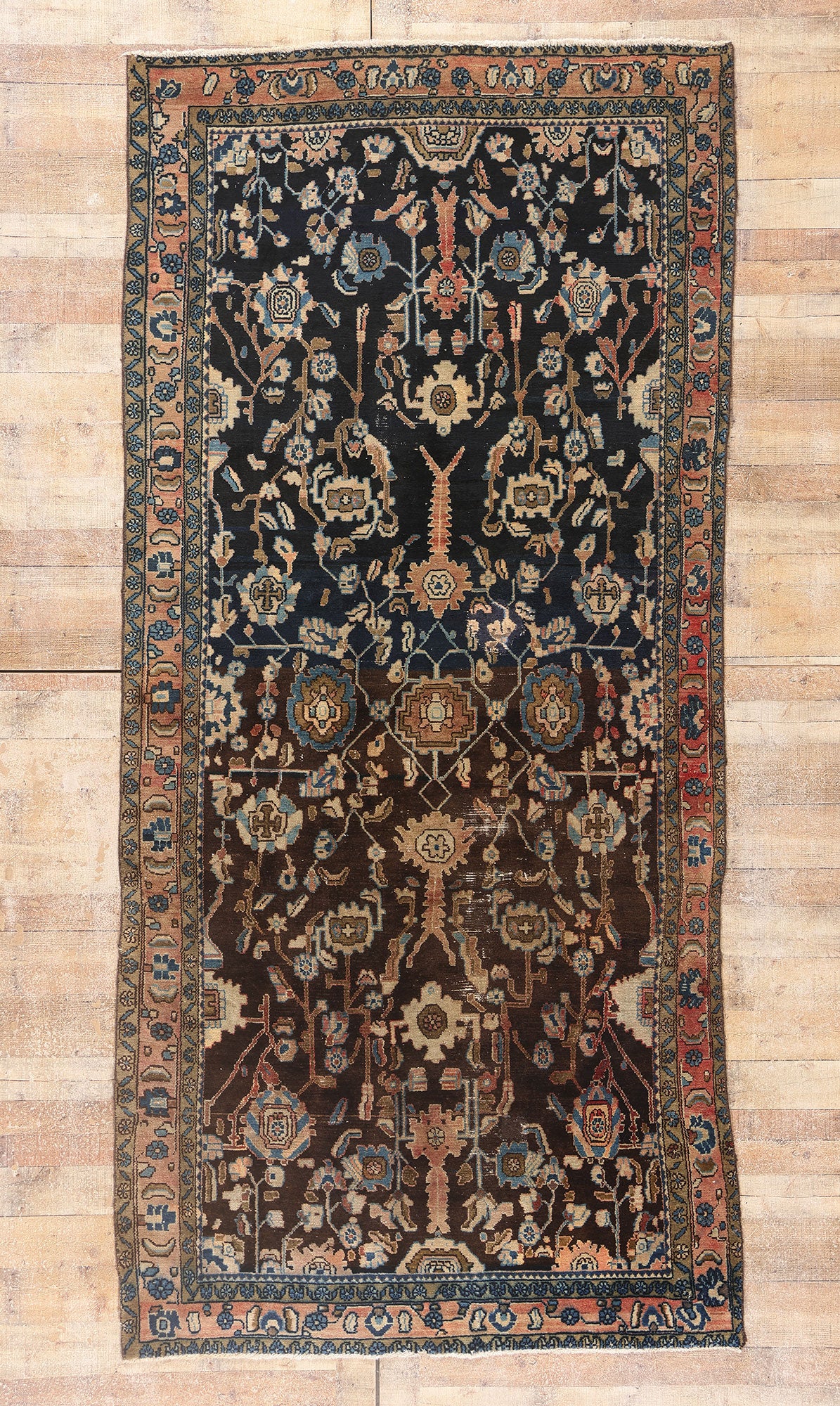 5 x 14 - Navy Blue Antique Persian Malayer Rug - 79579