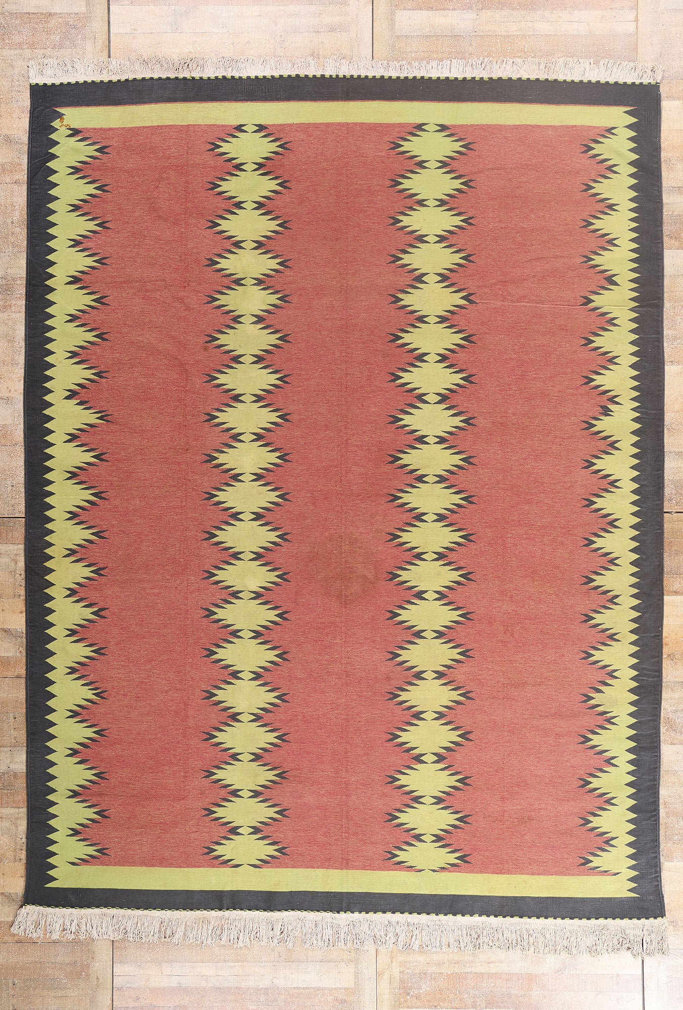 10 x 13 - Red Vintage Dhurrie Rug - 79608