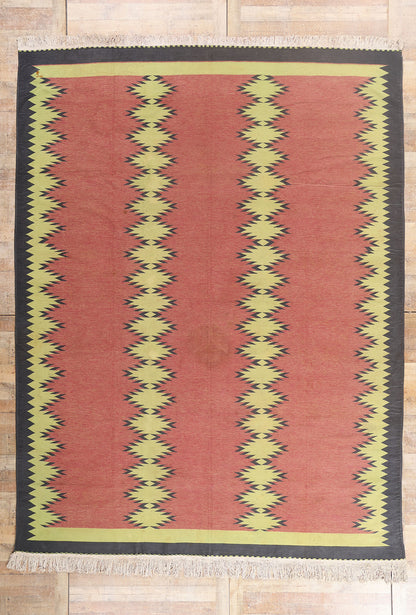 10 x 13 - Red Vintage Dhurrie Rug - 79608