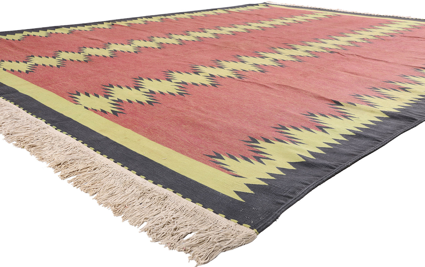 10 x 13 - Red Vintage Dhurrie Rug - 79608