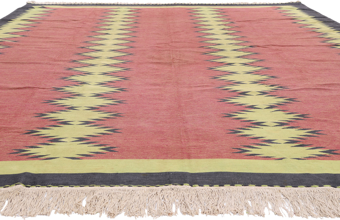10 x 13 - Red Vintage Dhurrie Rug - 79608