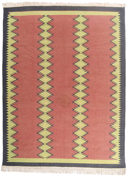 10 x 13 - Red Vintage Dhurrie Rug - 79608