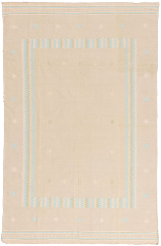 6 x 9 - Beige Vintage Dhurrie Rug - 79612