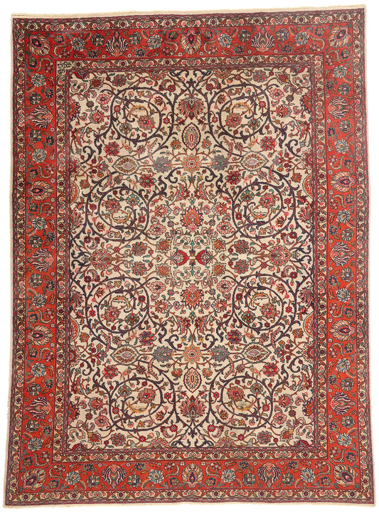 8 x 11 - Ivory Vintage Persian Tabriz Rug - 79637